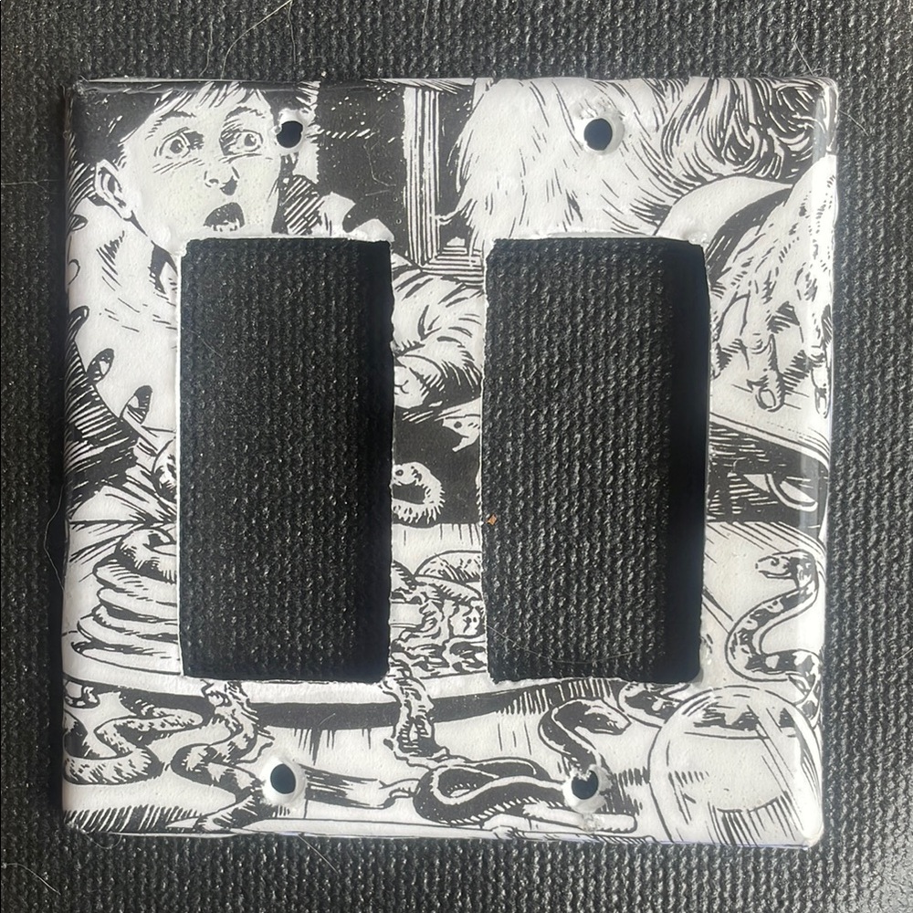 Black and White Illustrated Light Switch Cover